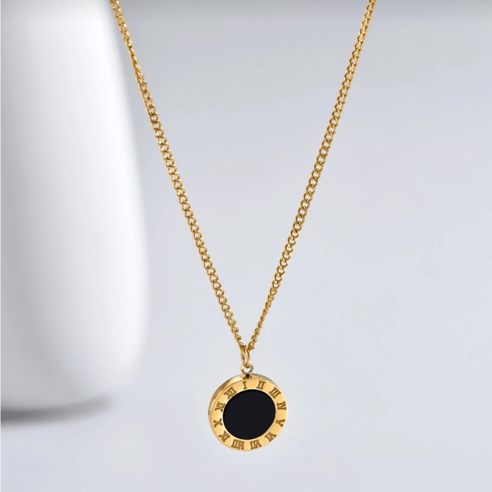 Gold and Black Roman Numeral Pendant Necklace